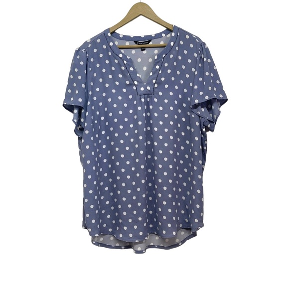41 Hawthorn Tops - 41 Hawthorn Blue White Polka Dot Short Sleeve Top Size 3X